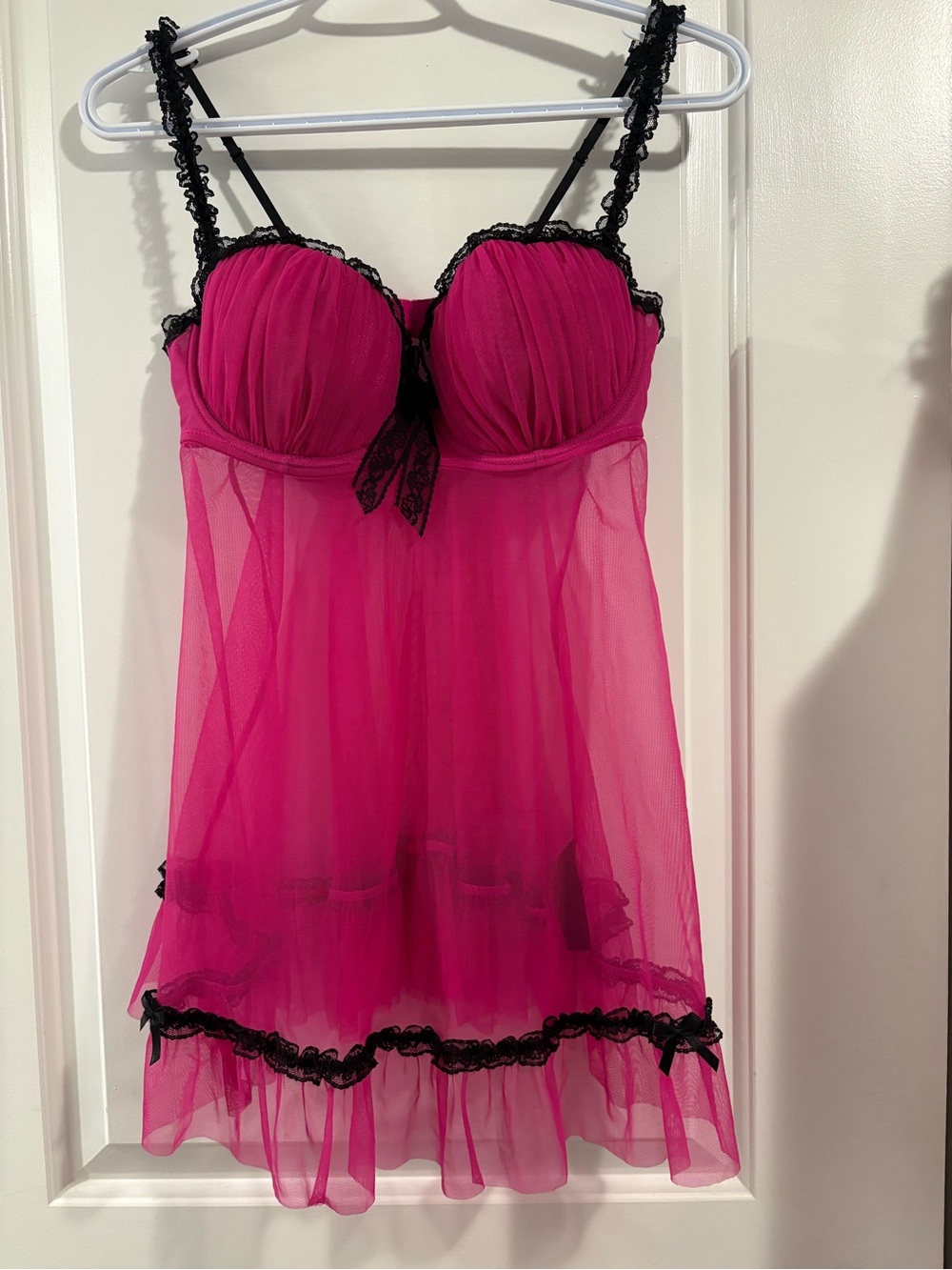 La Senza Sheer Babydoll Chemise - Fuchsia with Black Lace
